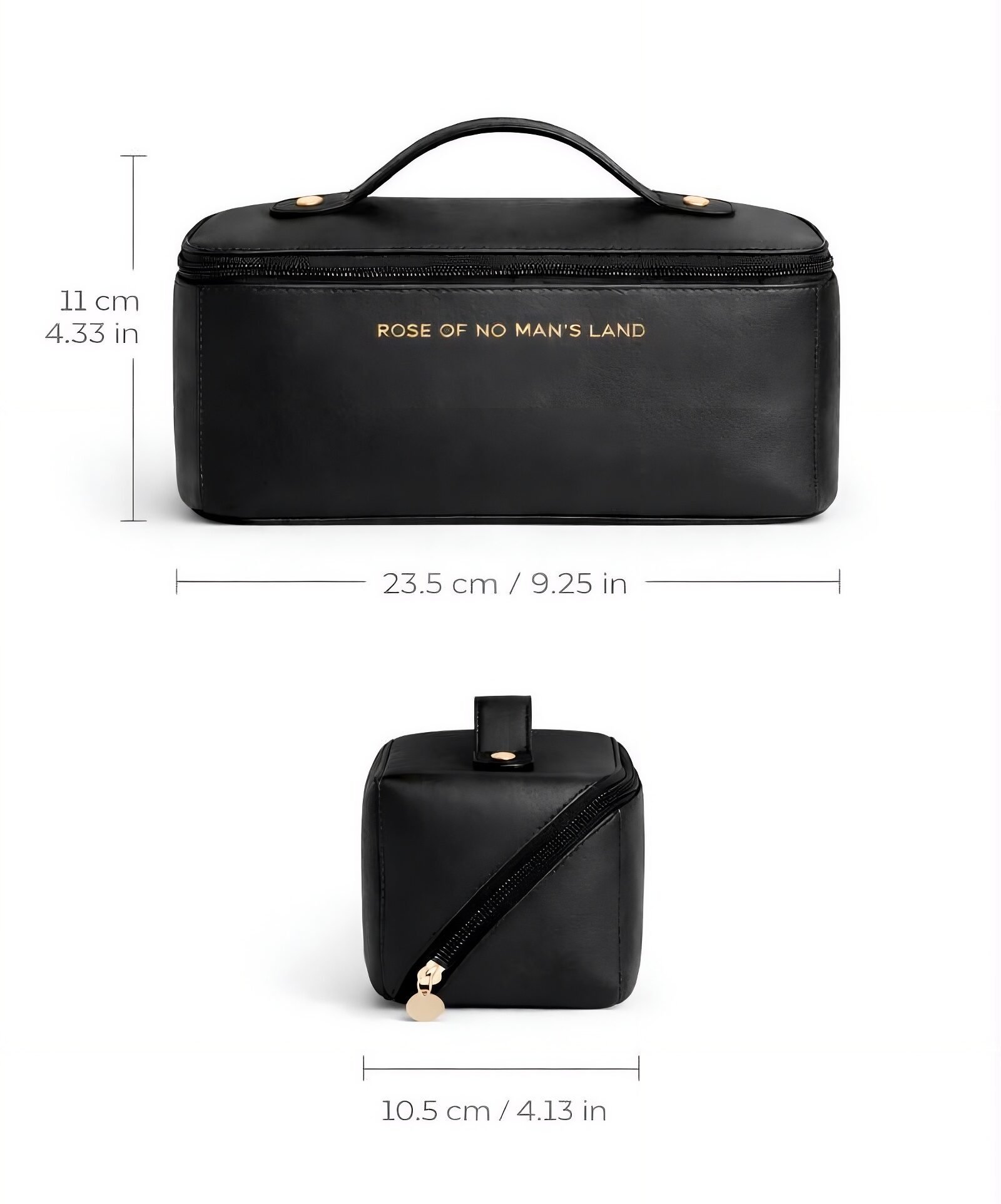 Black makeup cosmetic bag with dimensions