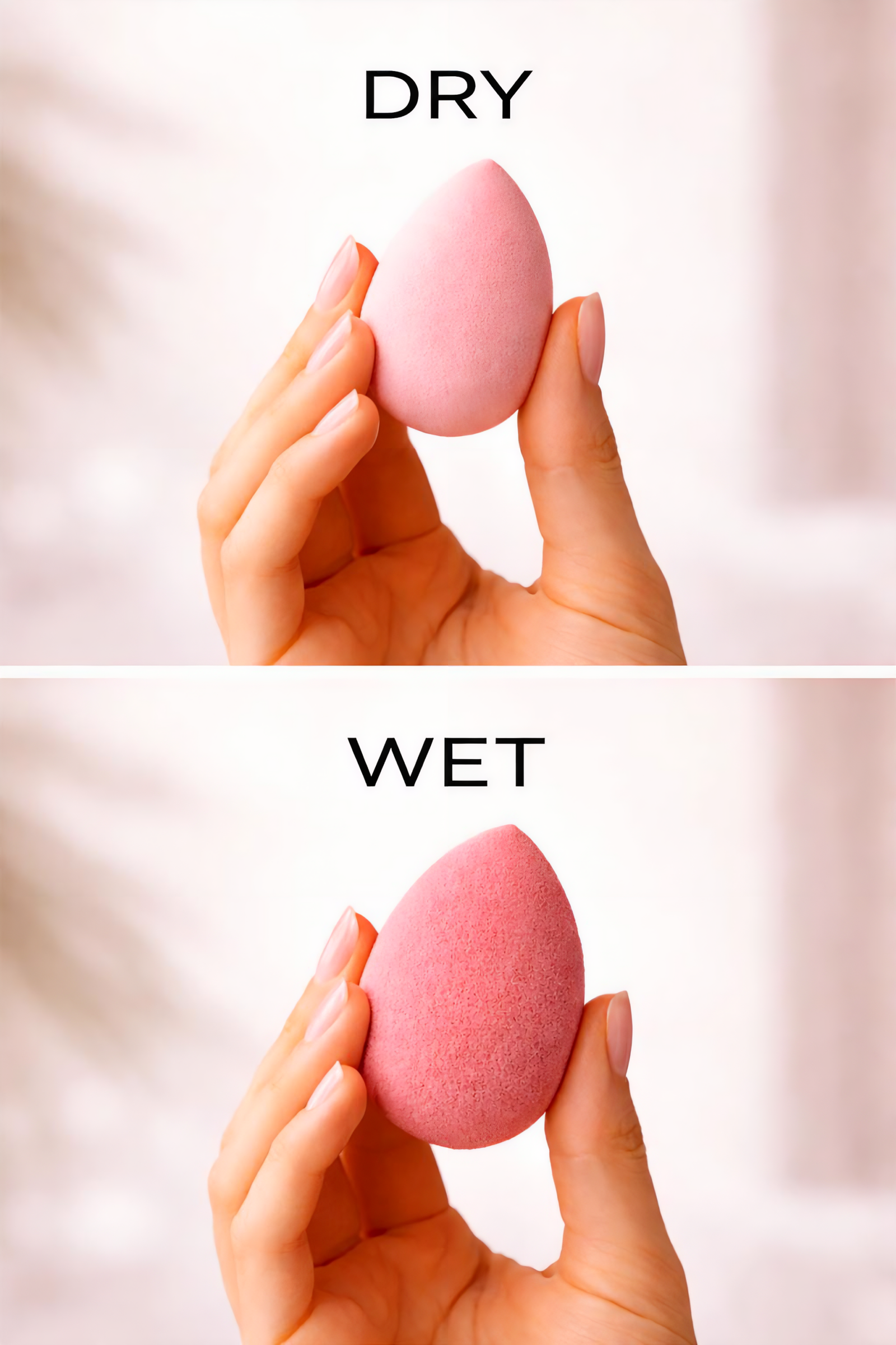 Comparison of dry and wet makeup sponge