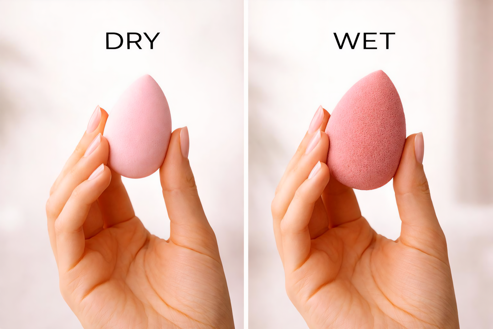 Comparison of dry and wet makeup sponges
