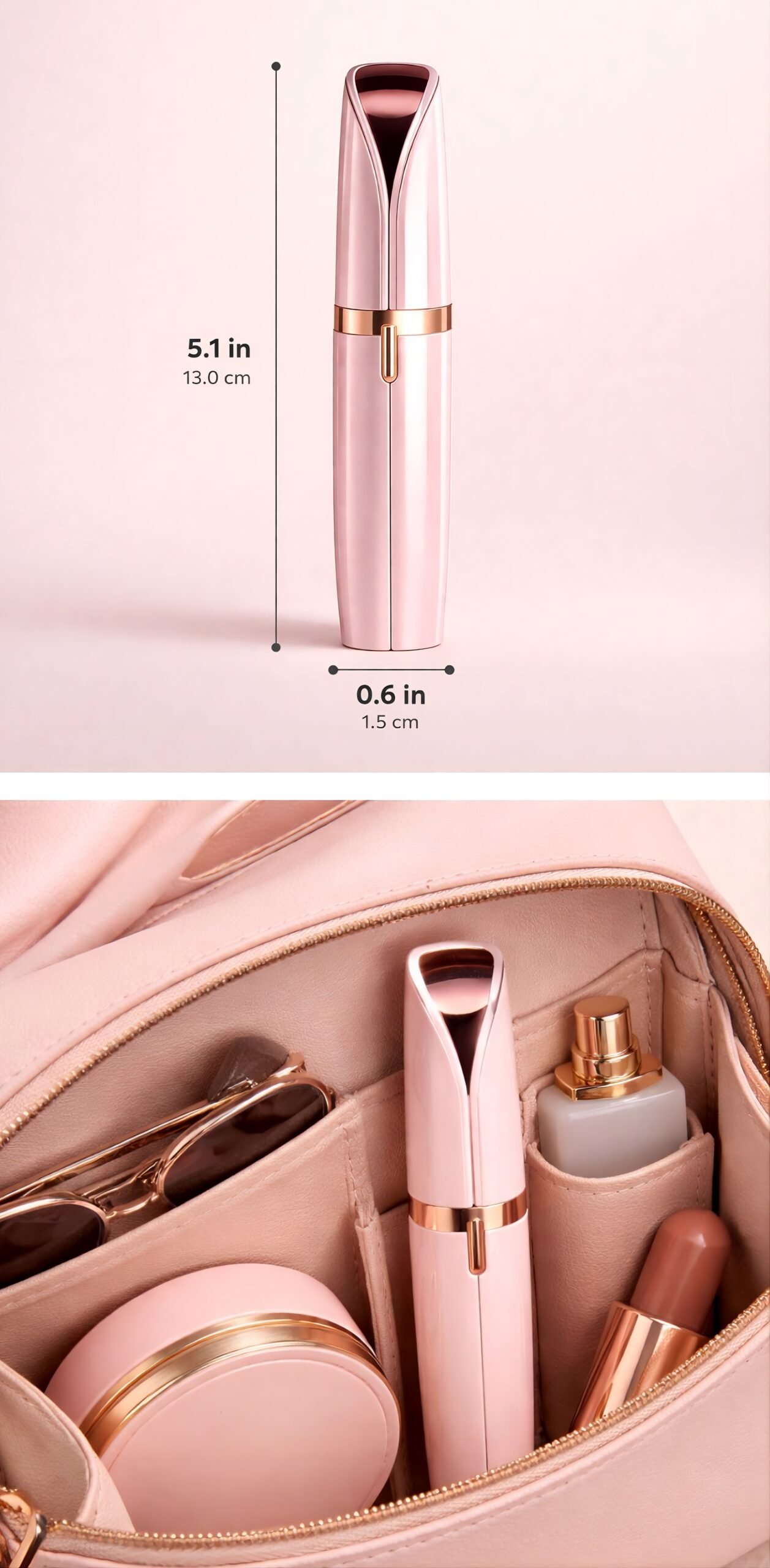 Eyebrow trimmer in makeup bag