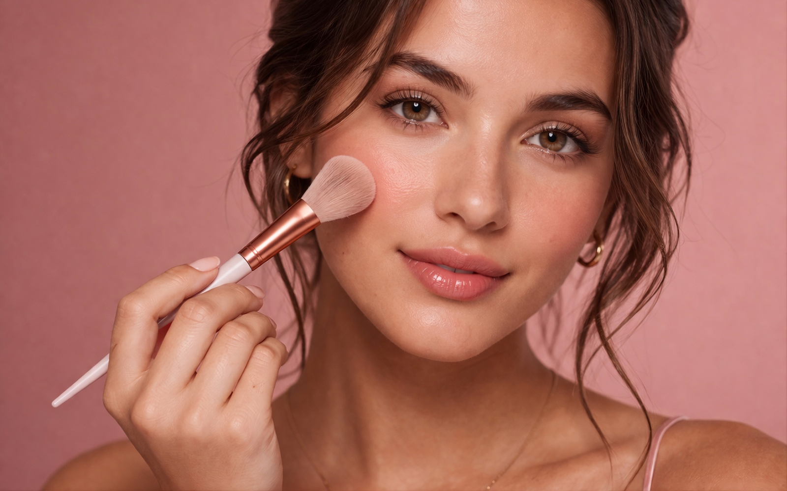 Woman applying makeup with a face brush
