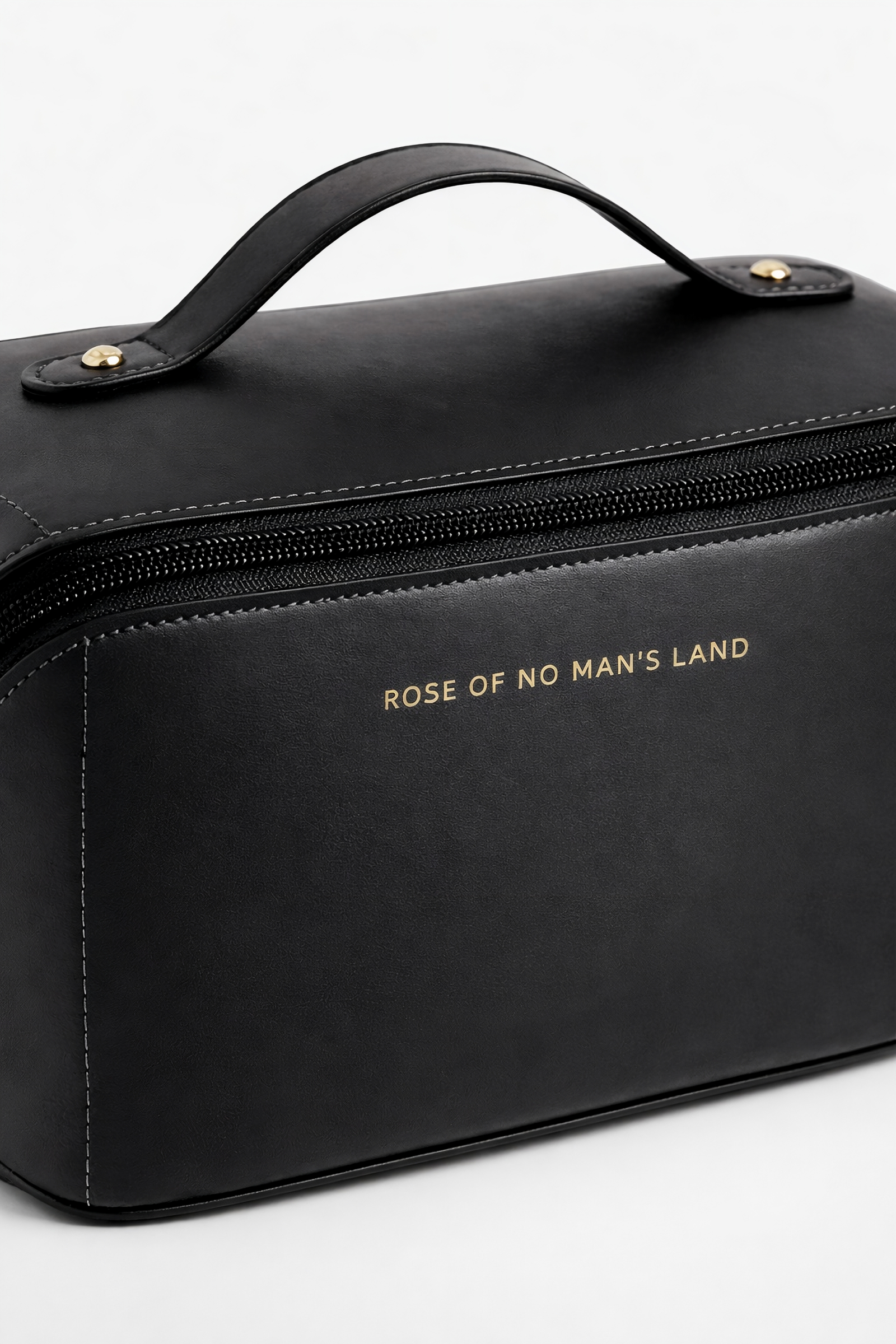 close up of a black makeup bag