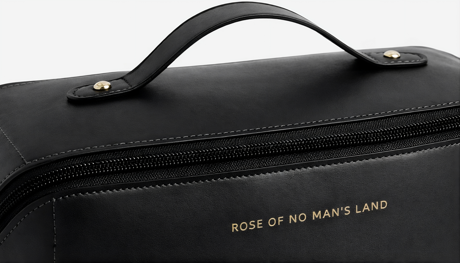 close up of a black makeup bag