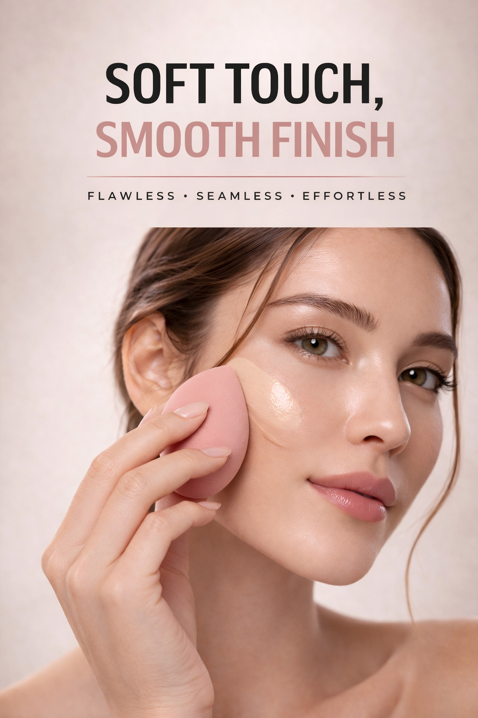 Woman applying makeup with a soft blending sponge