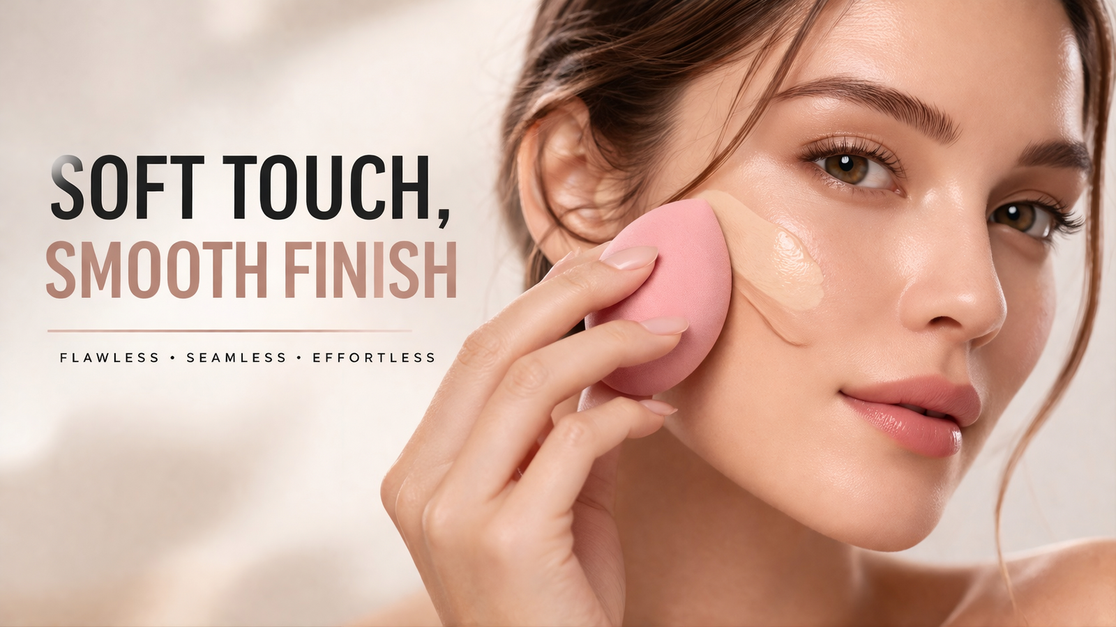 Woman applying makeup with a soft blending sponge